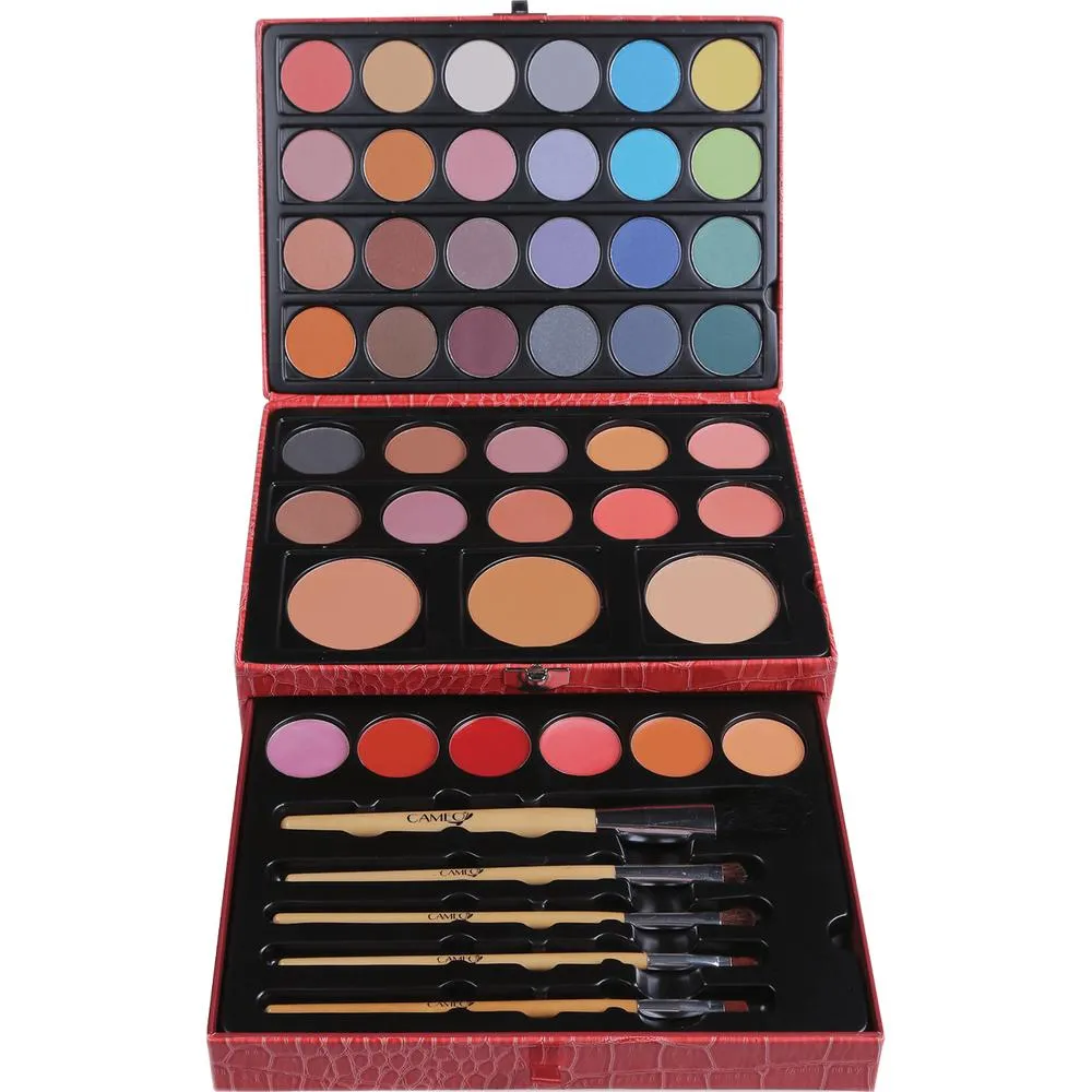 Cameo - Jewel Box - Assortment of Makeup and Brushes for The Face, Cheeks, Lips and Eyes in a Reusable Snake-Print Box