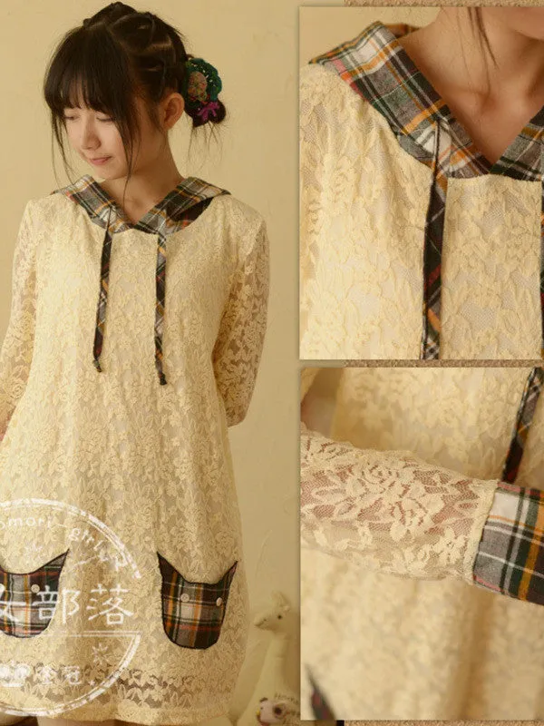 cat face plaid lace dress