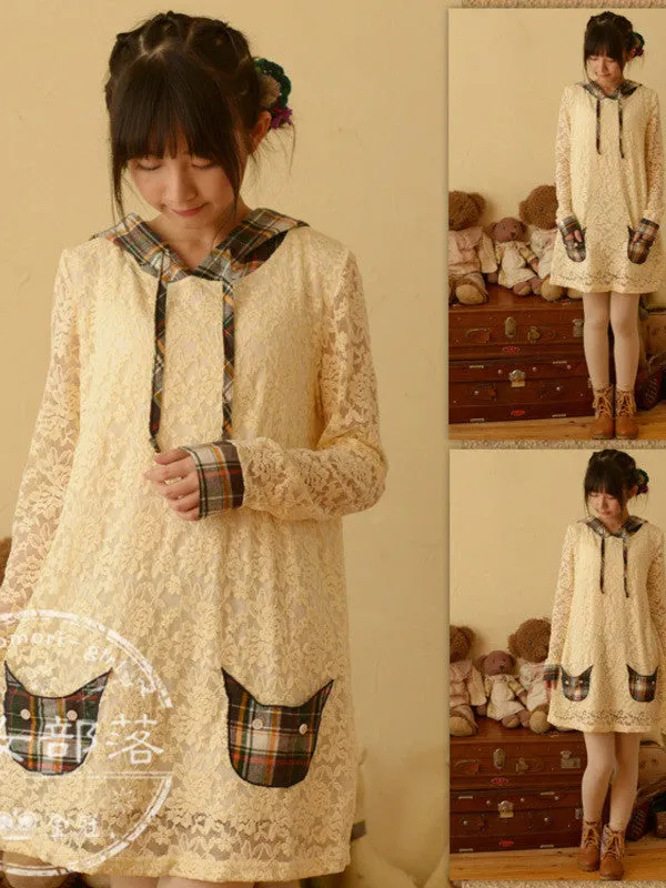 cat face plaid lace dress