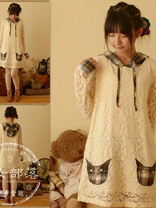cat face plaid lace dress