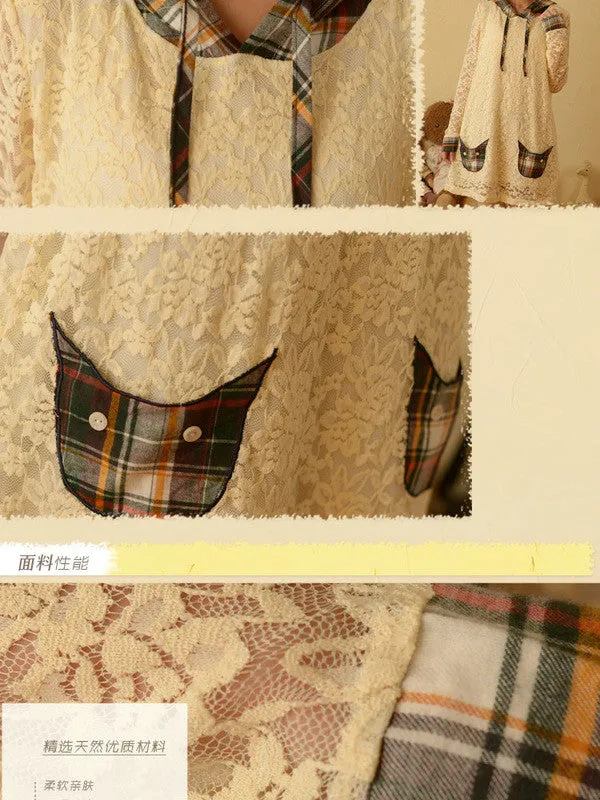 cat face plaid lace dress