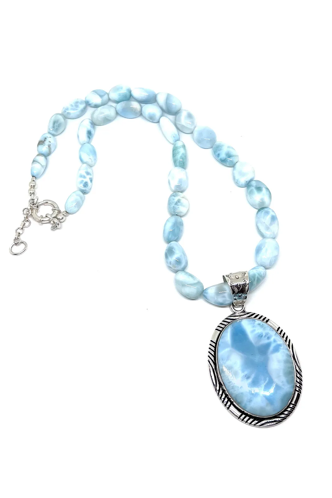 Chunky Natural Larimar Bead Necklace