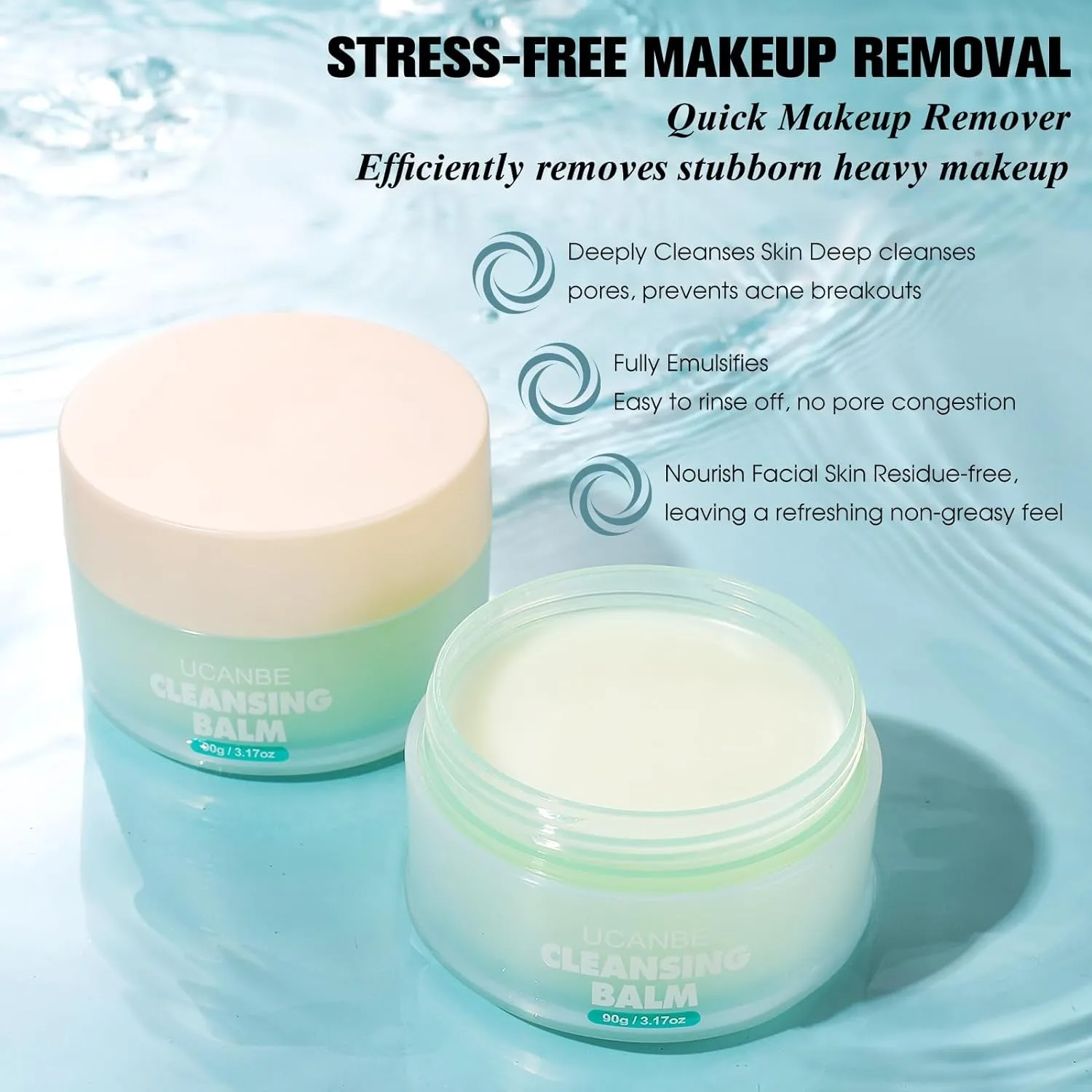 Cleansing Balm Makeup Remover - 3.17Oz, Natural Gentle, Deep Cleaning, Makeup Cleansing Balm for Waterproof Eye Face Lip Makeup, Made for All Skin Types