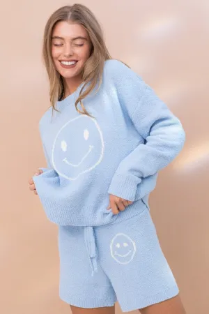 Cozy Smile Print Lounge Set – Oversized Soft Top & Drawstring Shorts