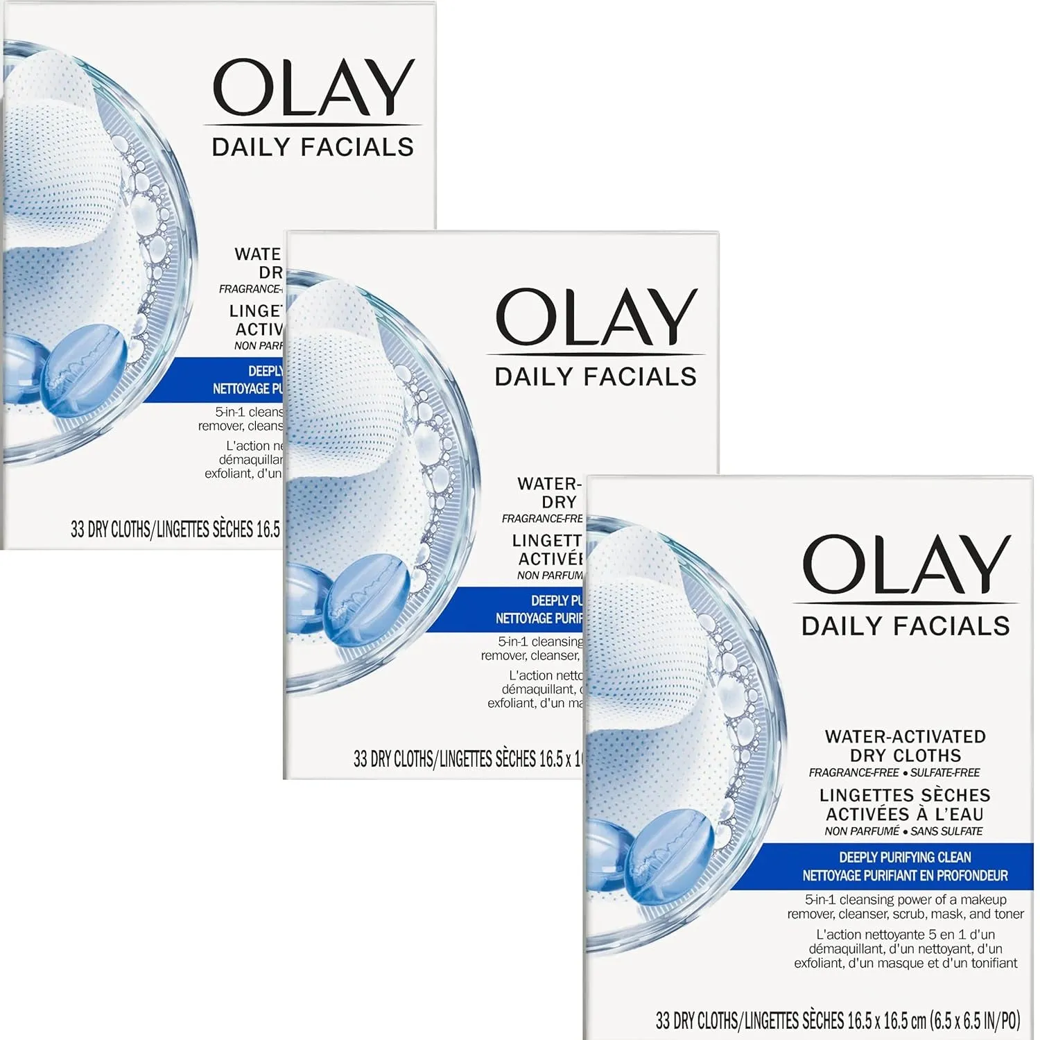 Daily Facials, Daily Clean Makeup Removing Facial Cleansing Wipes, 5-In-1 Water Activated Cloths, Exfoliates, Tones and Hydrates Skin, 66 Count