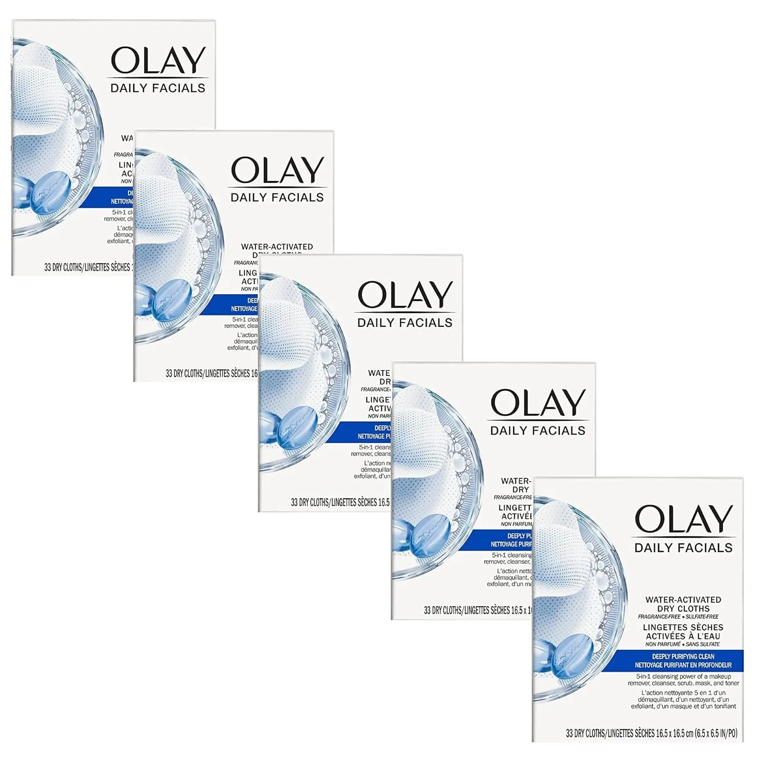 Daily Facials, Daily Clean Makeup Removing Facial Cleansing Wipes, 5-In-1 Water Activated Cloths, Exfoliates, Tones and Hydrates Skin, 66 Count