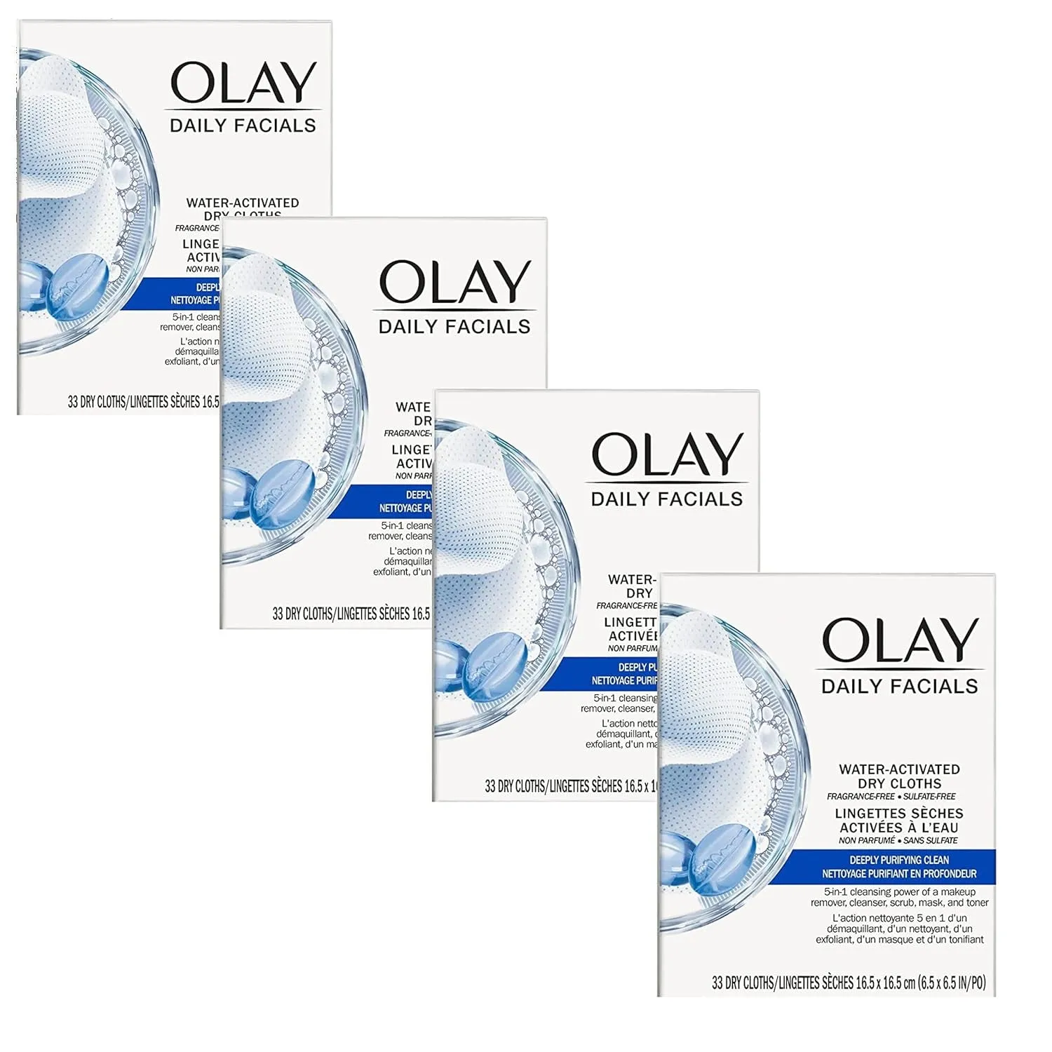 Daily Facials, Daily Clean Makeup Removing Facial Cleansing Wipes, 5-In-1 Water Activated Cloths, Exfoliates, Tones and Hydrates Skin, 66 Count
