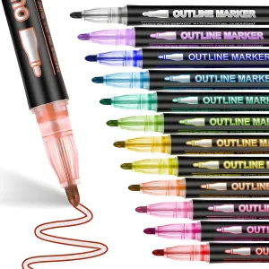 Double Line Outline Pens Set - Self-Outline Metallic Markers, Glitter Pens