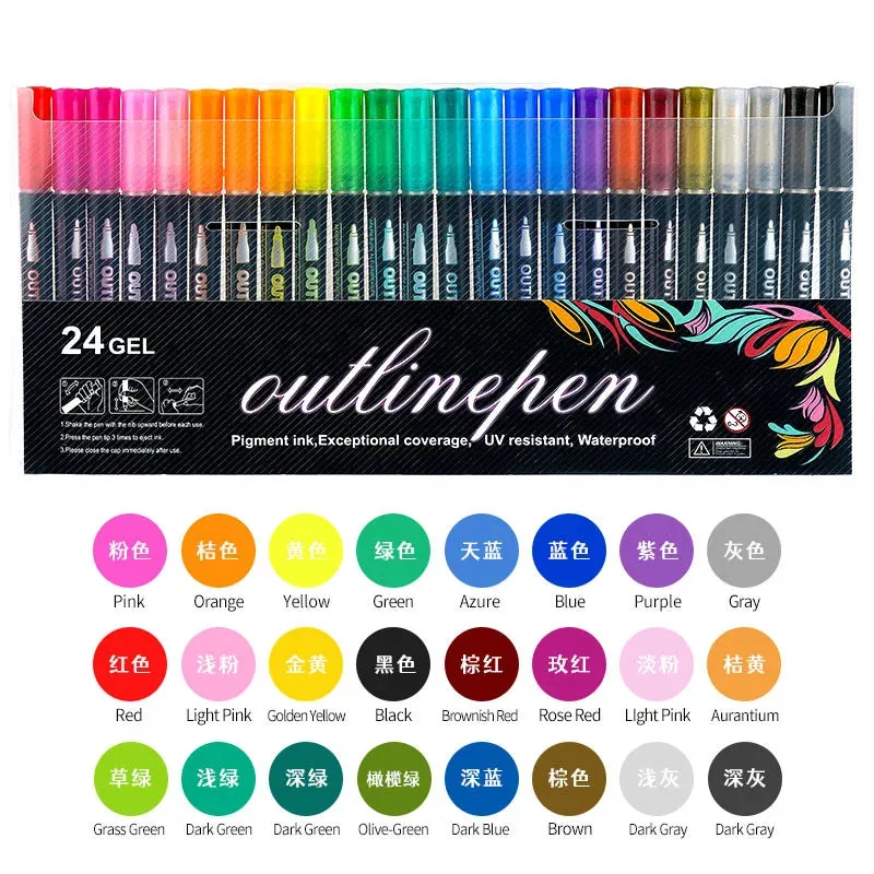 Double Line Outline Pens Set - Self-Outline Metallic Markers, Glitter Pens
