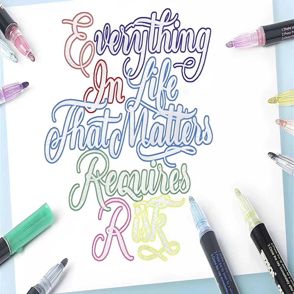 Double Line Outline Pens Set - Self-Outline Metallic Markers, Glitter Pens