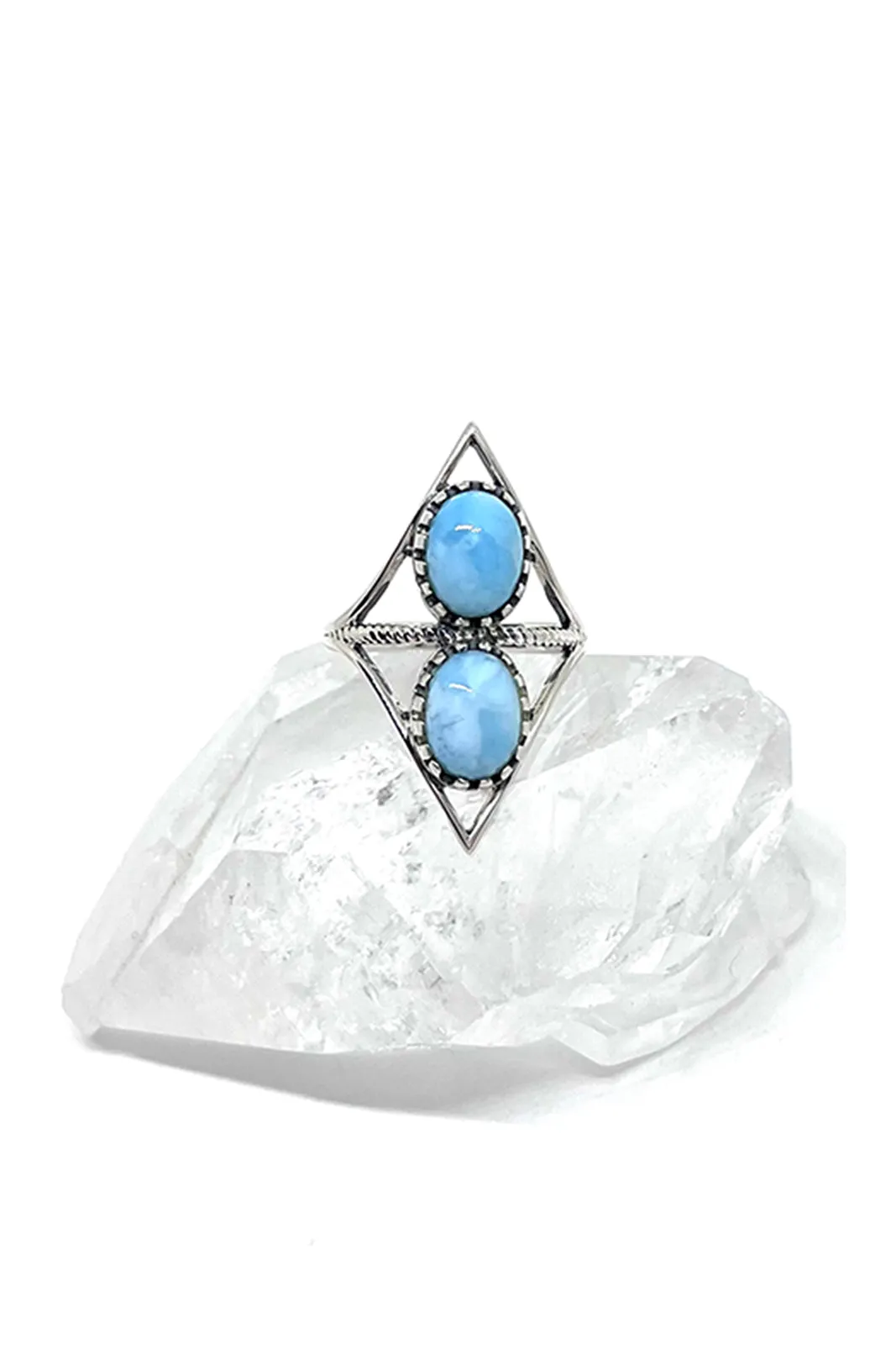 Double Stone Contemporary Larimar Ring (Sizes 6, 7, 8, 9)
