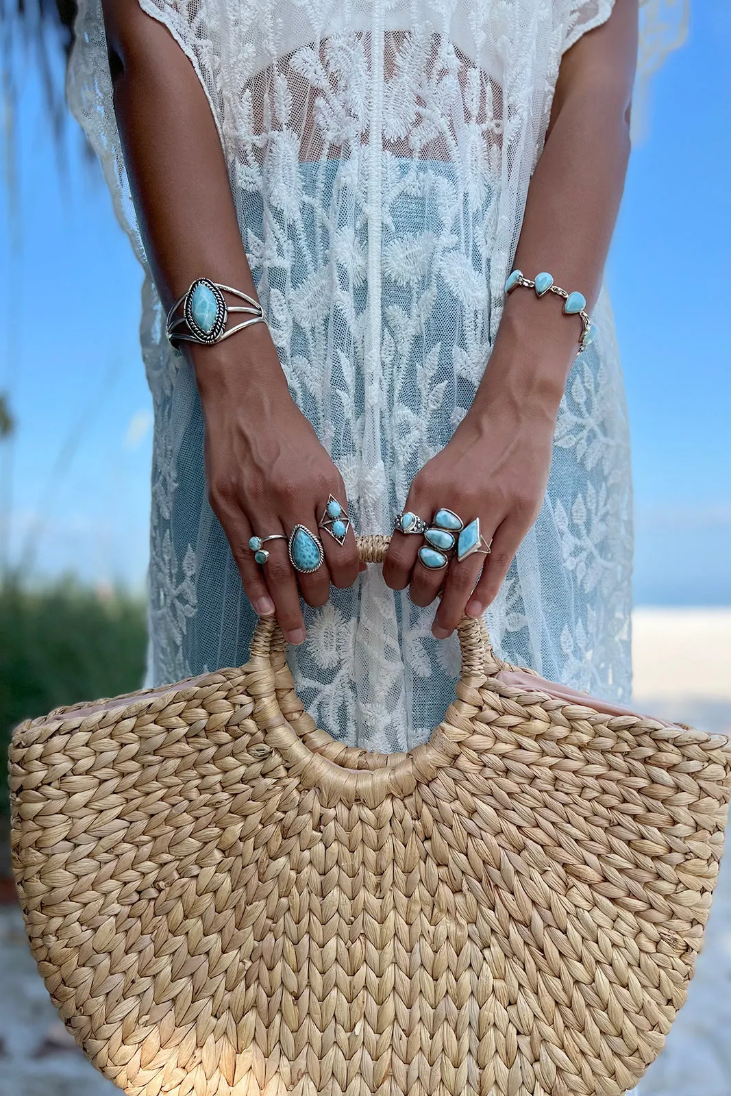 Double Stone Contemporary Larimar Ring (Sizes 6, 7, 8, 9)