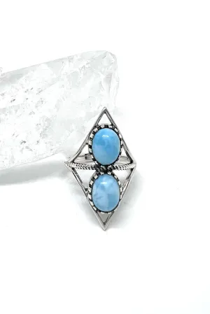 Double Stone Contemporary Larimar Ring (Sizes 6, 7, 8, 9)