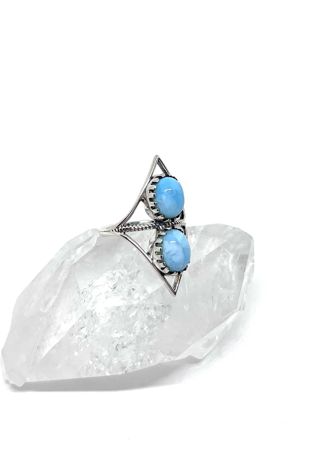 Double Stone Contemporary Larimar Ring (Sizes 6, 7, 8, 9)
