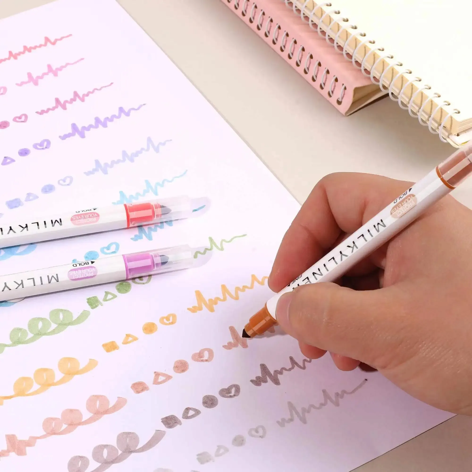 Dual-Tip Pastel Highlighter Marker Set - 12/24pcs, No Bleed