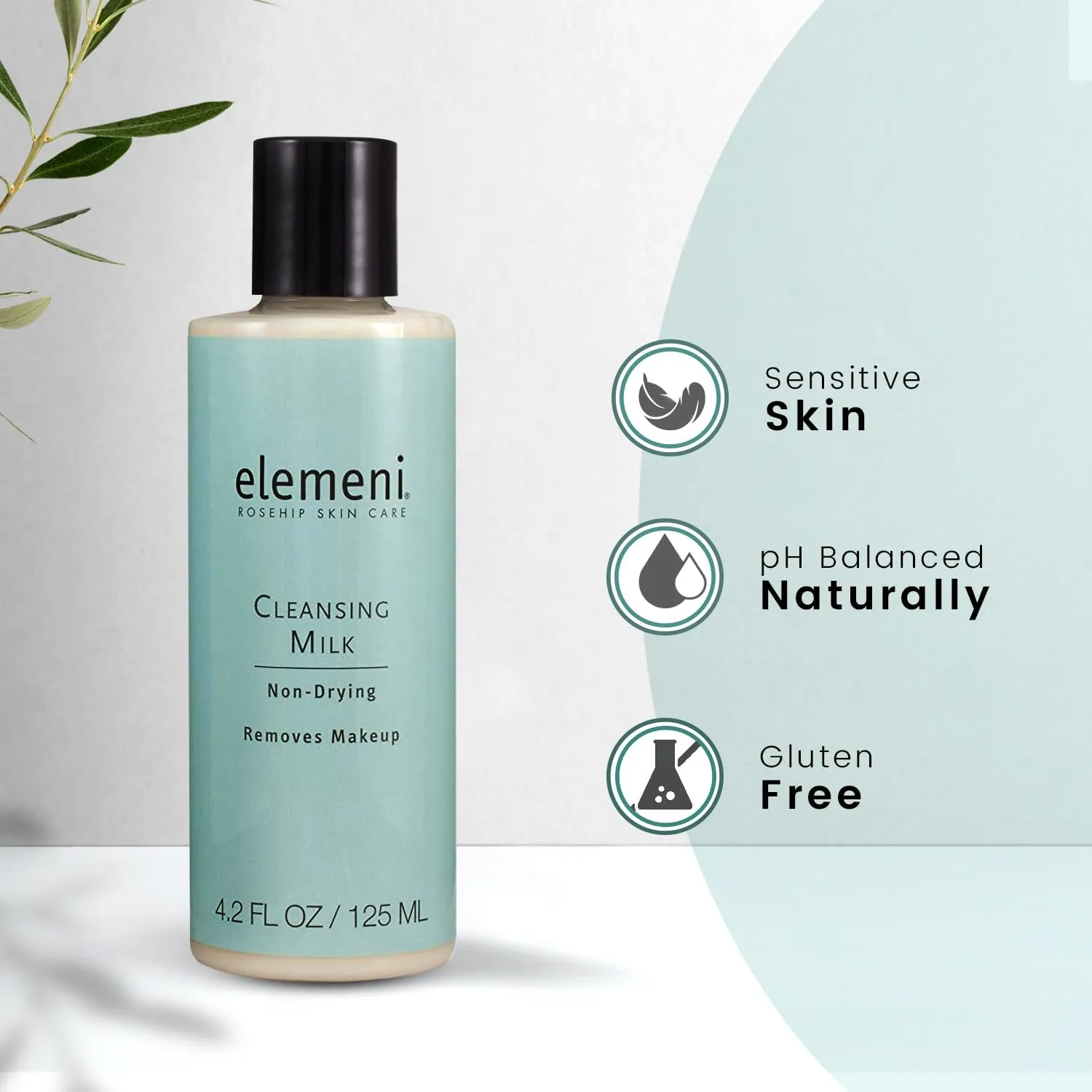 Elemeni Skin Care Cleansing Milk - Vegan Organic Makeup Remover | Ph Balanced Facial Cleanser Removes Dirt & Impurities | Oil Free Eye Makeup Remover & Gentle Cleanser for Sensitive Skin, 4.2 Fl Oz
