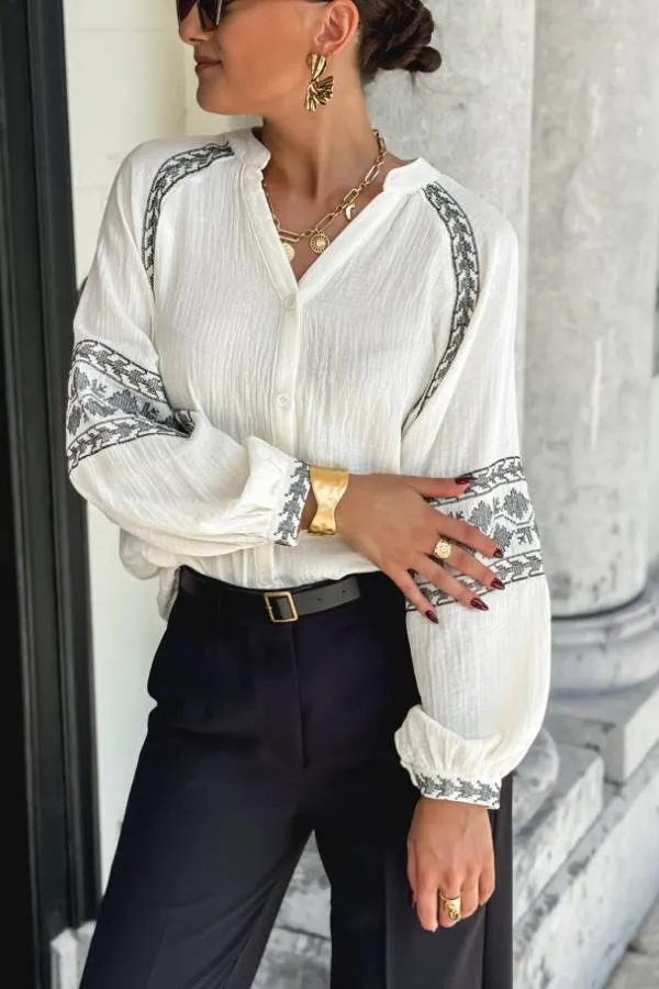 Embroidery Detail Long Sleeve Shirt