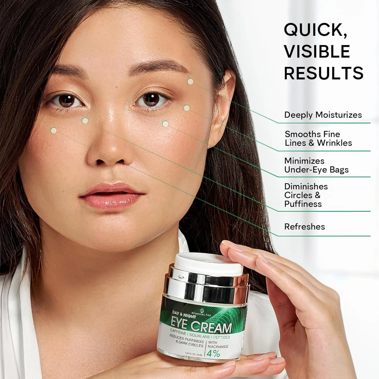 Eye Cream for Dark Circles and Puffiness, Bags under Eyes Treatment, Anti-Aging Collagen Eye Cream for Wrinkles, Day & Night Caffeine Eye Cream with Niacinamide Dimethicone