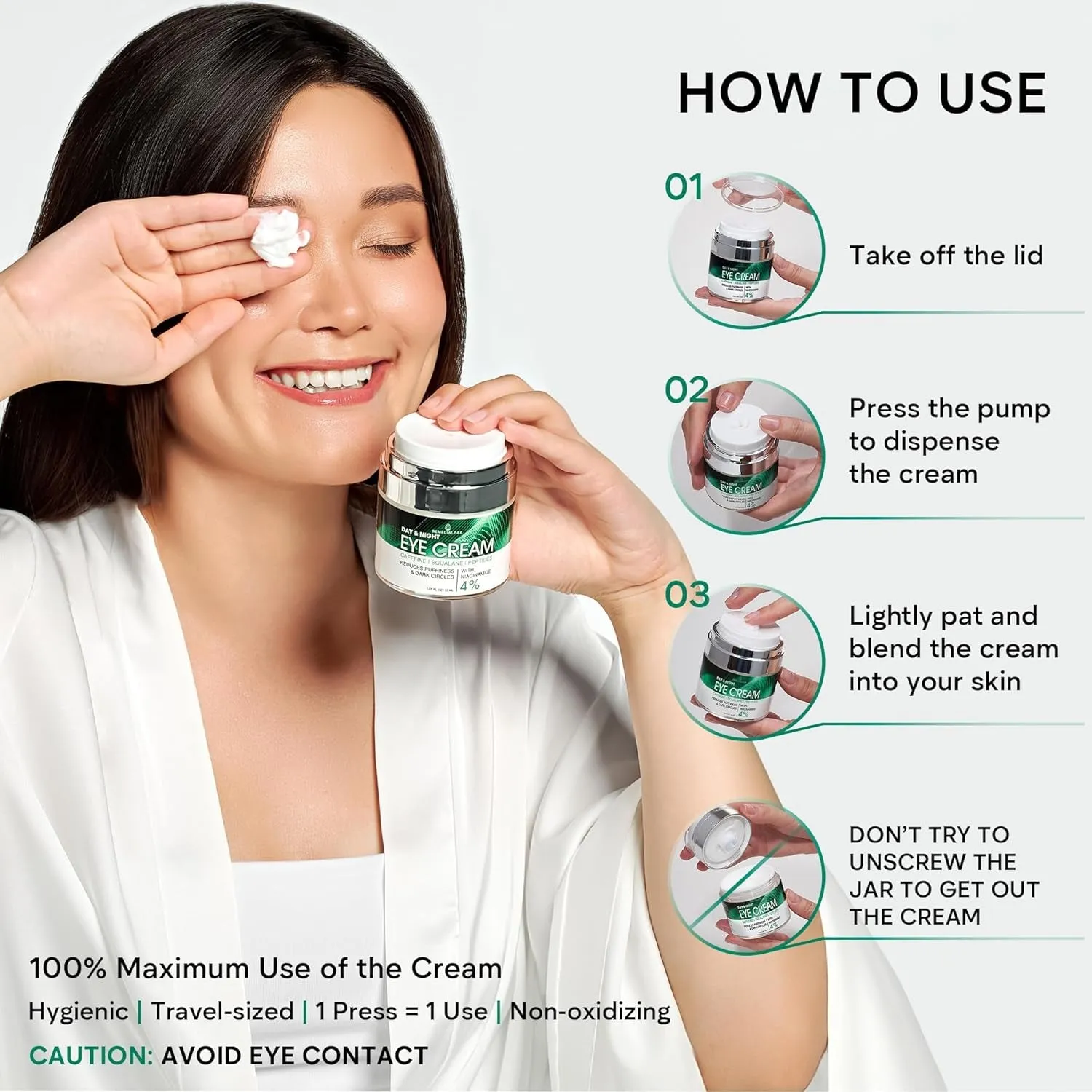 Eye Cream for Dark Circles and Puffiness, Bags under Eyes Treatment, Anti-Aging Collagen Eye Cream for Wrinkles, Day & Night Caffeine Eye Cream with Niacinamide Dimethicone