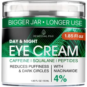 Eye Cream for Dark Circles and Puffiness, Bags under Eyes Treatment, Anti-Aging Collagen Eye Cream for Wrinkles, Day & Night Caffeine Eye Cream with Niacinamide Dimethicone
