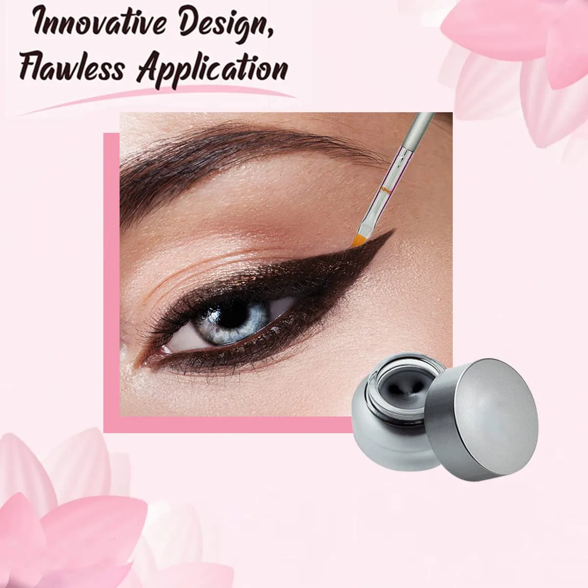 Eyeliner Brush Fine Angled Set - for Liquid Gel Liner Applicator Bent Stencils Thin Pencil Pen Real Small Sharpener Angle Wing Tips Firm Makeup Brushes Black Stamp Winged Kit Flat Waterproof Cat Eye