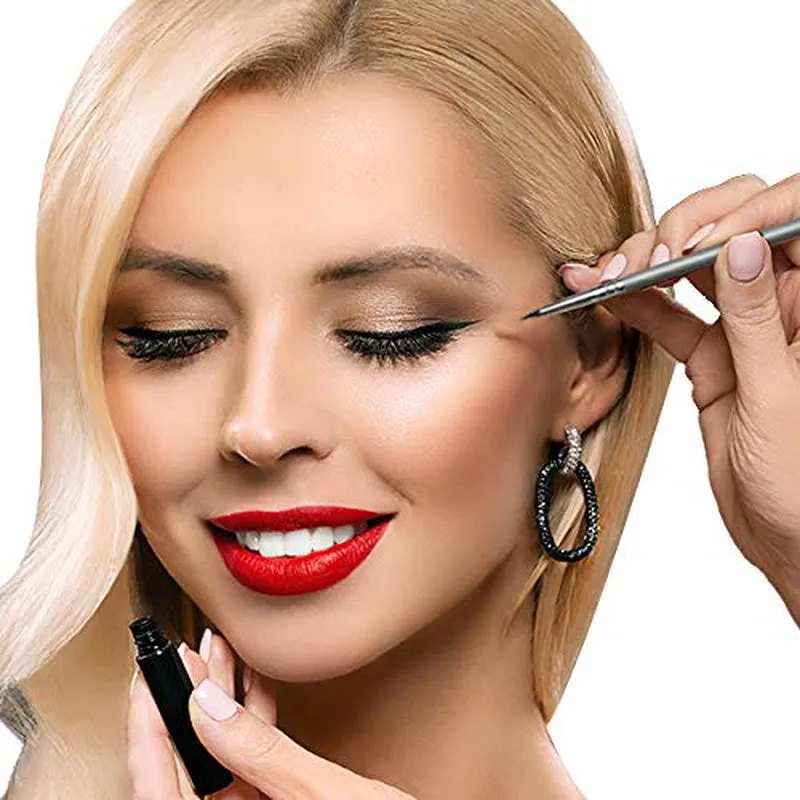 Eyeliner Brush Fine Angled Set - for Liquid Gel Liner Applicator Bent Stencils Thin Pencil Pen Real Small Sharpener Angle Wing Tips Firm Makeup Brushes Black Stamp Winged Kit Flat Waterproof Cat Eye