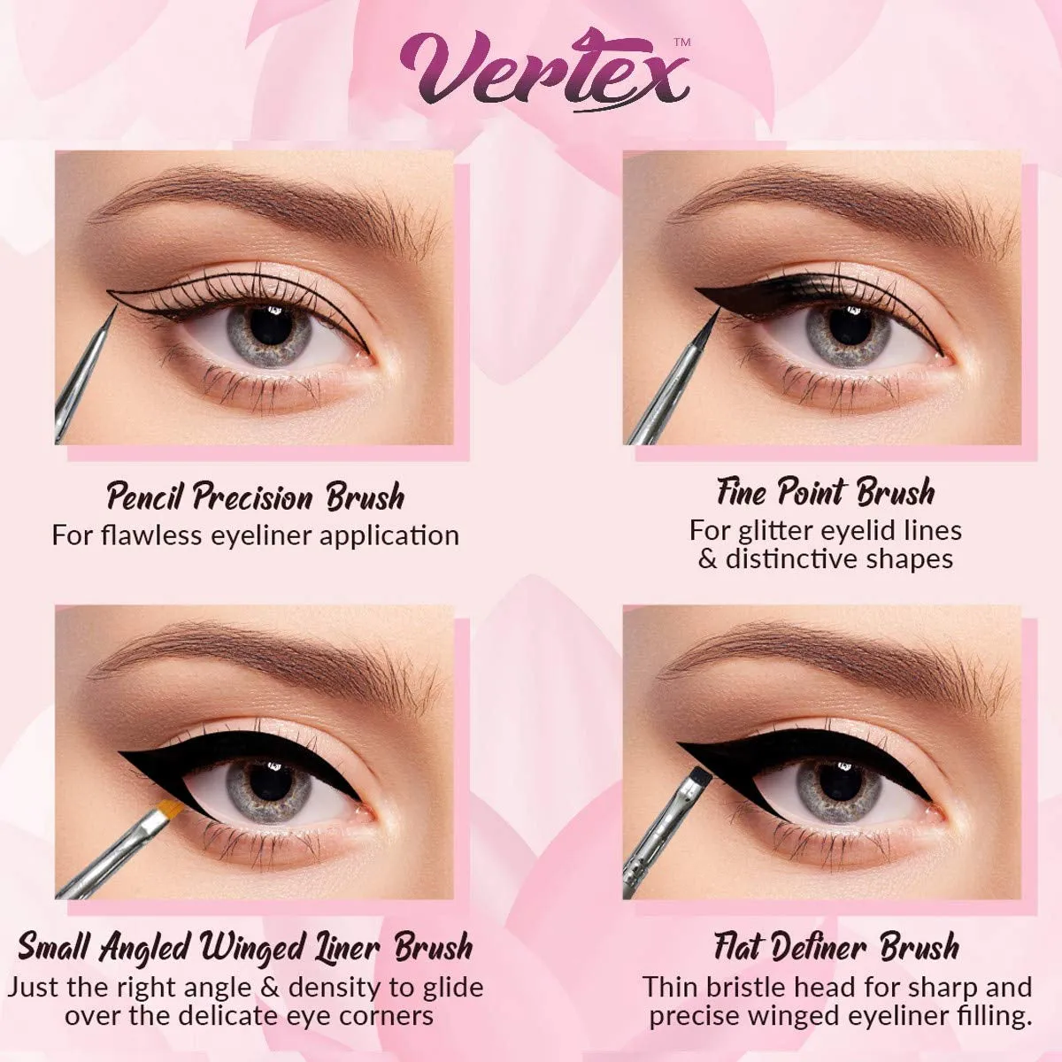 Eyeliner Brush Fine Angled Set - for Liquid Gel Liner Applicator Bent Stencils Thin Pencil Pen Real Small Sharpener Angle Wing Tips Firm Makeup Brushes Black Stamp Winged Kit Flat Waterproof Cat Eye