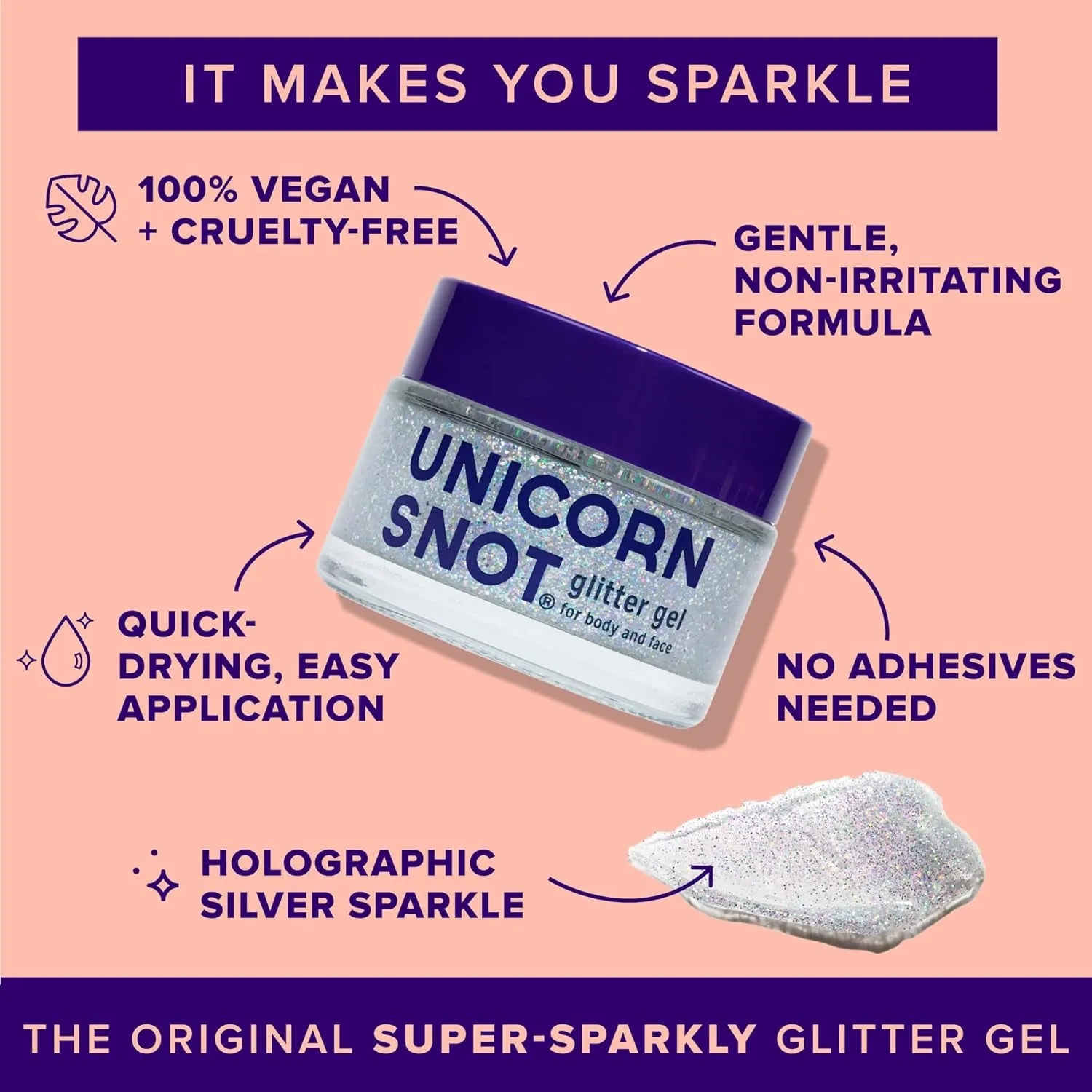 Face & Body Glitter - Cosmetic-Grade Holographic Glitter Gel - Makeup for Festivals, Raves, Anime Cosplay - Safe for Face, Easy Application & Removal, 1.7Oz Silver (Disco)