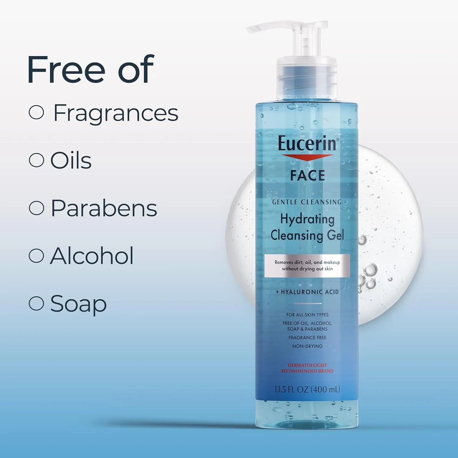 Face Gentle Cleansing Hydrating Cleansing Gel, Daily Face Wash and Makeup Remover with Hyaluronic Acid, 13.5 Fl Oz Bottle