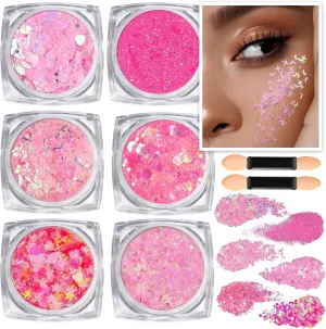 Face Glitter, Pink Body Glitter Gel, Holographic Glitter for Face and Body, Hair, Gel Glitter Makeup for Festival Party Cheer Glitter