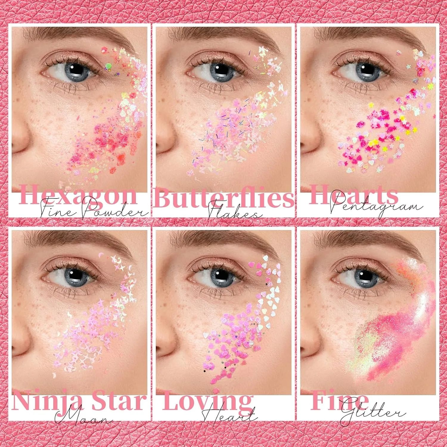 Face Glitter, Pink Body Glitter Gel, Holographic Glitter for Face and Body, Hair, Gel Glitter Makeup for Festival Party Cheer Glitter