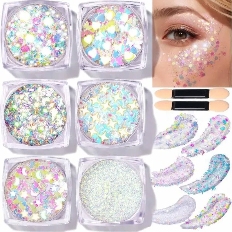 Face Glitter, Pink Body Glitter Gel, Holographic Glitter for Face and Body, Hair, Gel Glitter Makeup for Festival Party Cheer Glitter