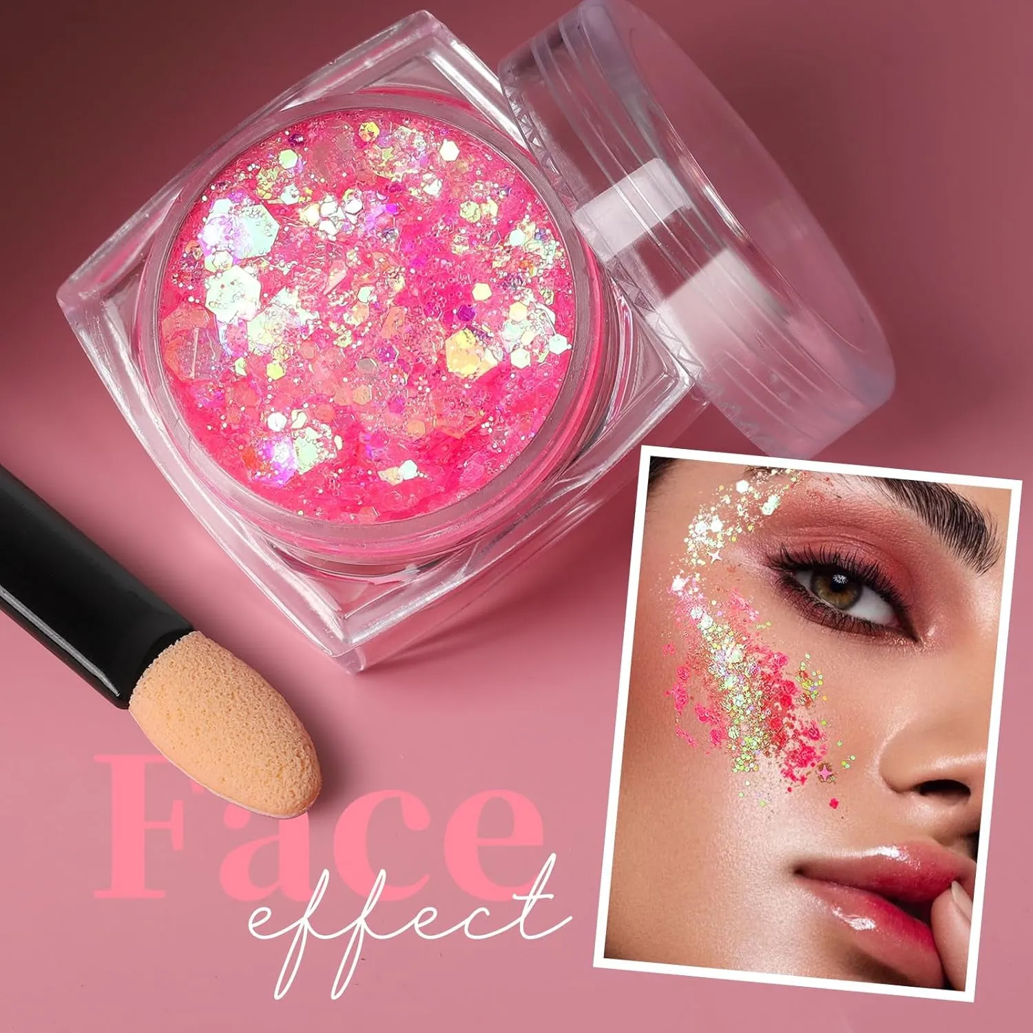 Face Glitter, Pink Body Glitter Gel, Holographic Glitter for Face and Body, Hair, Gel Glitter Makeup for Festival Party Cheer Glitter