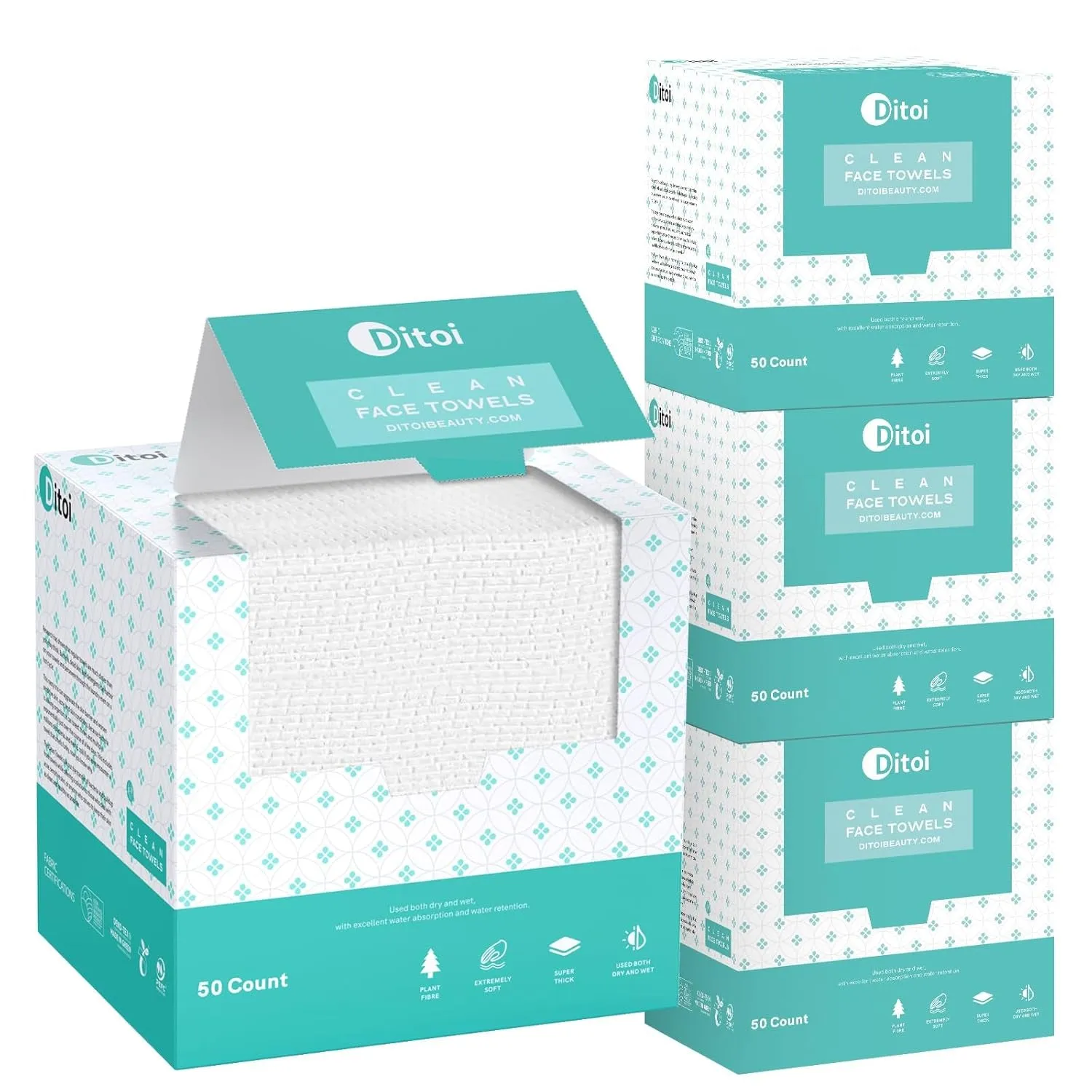 Face Towels, 10"×12" Disposable Face Towel, Face Towelettes XL, Ultra Soft Makeup Remover Dry Wipes, Thick Face Towel for Sensitive Skin, 50 Count (1 Pack)