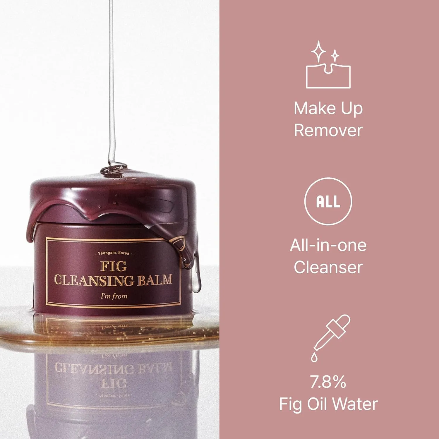 Fig Cleansing Balm, Korean Makeup Remover, Vegan, Easy to Rinse Off, Fig Oil Water 7.8% with Peptide and Amino Acid, Makeup Meltaway, Makeup Melting Balm to Oil, 100Ml