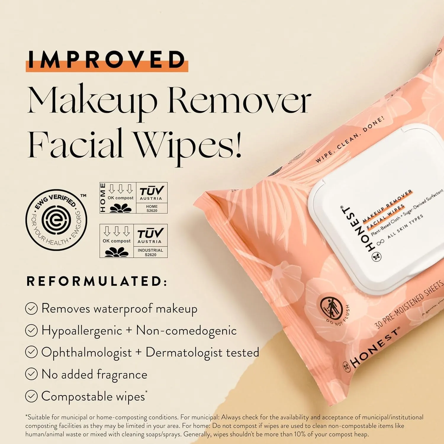 Fragrance Free Cleansing Makeup Remover Facial Wipes | Plant Based, Hypoallergenic, Gentle for Sensitive Skin | 90 Count