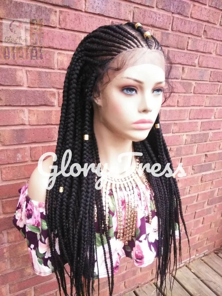 Fulani Box Braided Lace Front Wig, Braided Wig, Senegal Wig, Glory Tress, Corn Row Wig, African American Wig, 13x4 Lace, ON SALE // PERFECT2