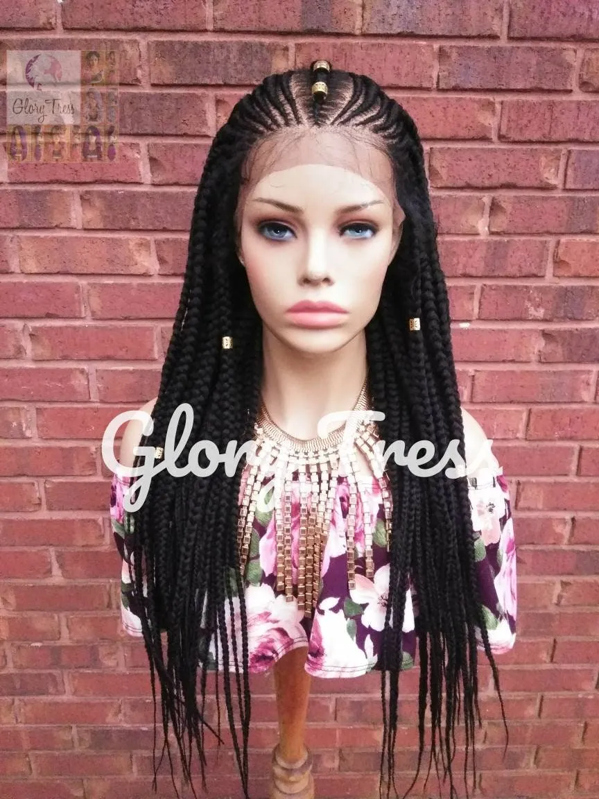 Fulani Box Braided Lace Front Wig, Braided Wig, Senegal Wig, Glory Tress, Corn Row Wig, African American Wig, 13x4 Lace, ON SALE // PERFECT2