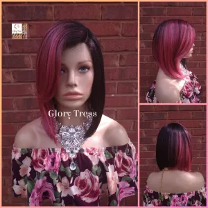 Full Bob Wig, Glory Tress, Long Layered Bob Wig, Ombre Pink & Black Wig,  Straight Full Wig, Lace Parting, Ready To Ship// UNIQUE