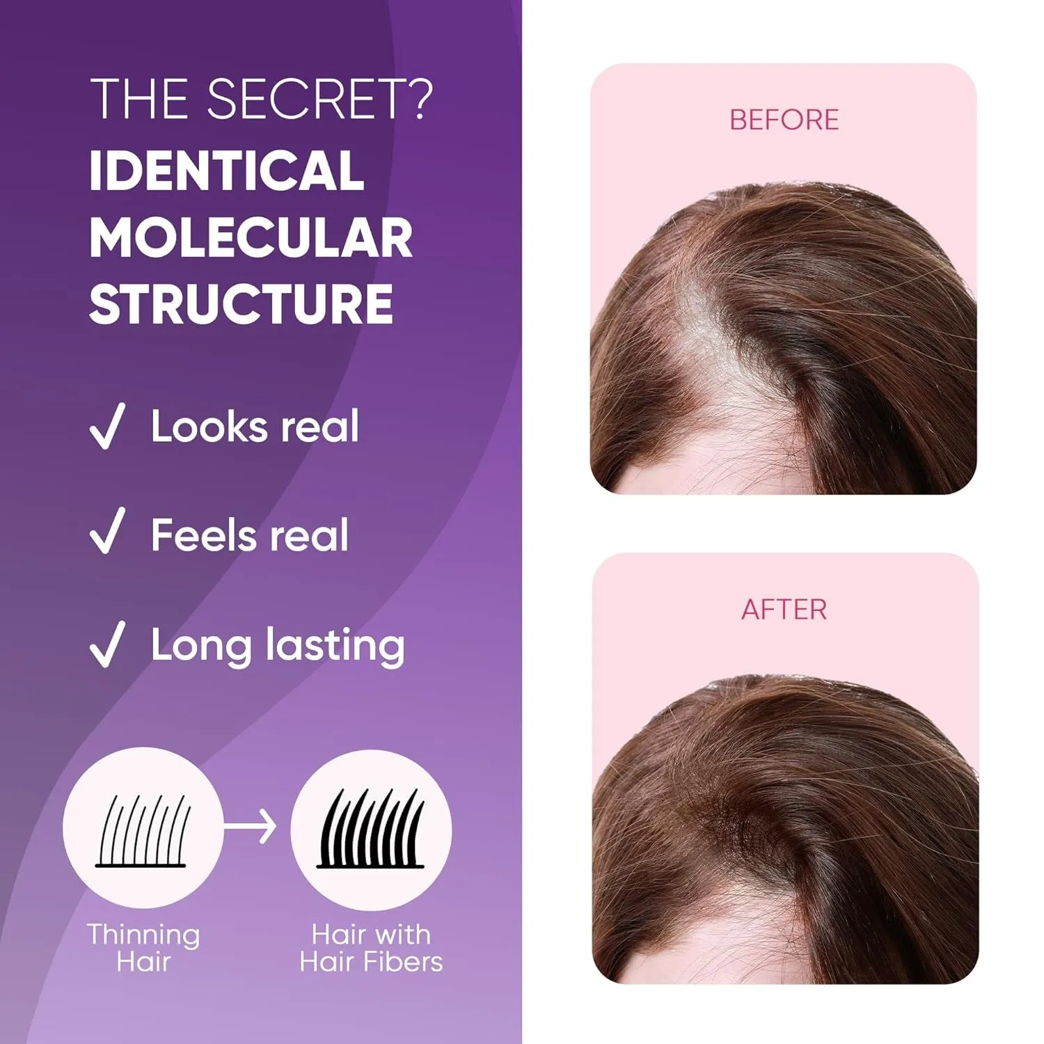 GBG Womens Hair Fibers for Thinning, Fine Hair & Bald Spots, Dark Brown - Thickening Fibers for Instant Cover up & Volume in 30 Seconds, Touch up and Thickener for Women & Men 25G - Cruelty Free