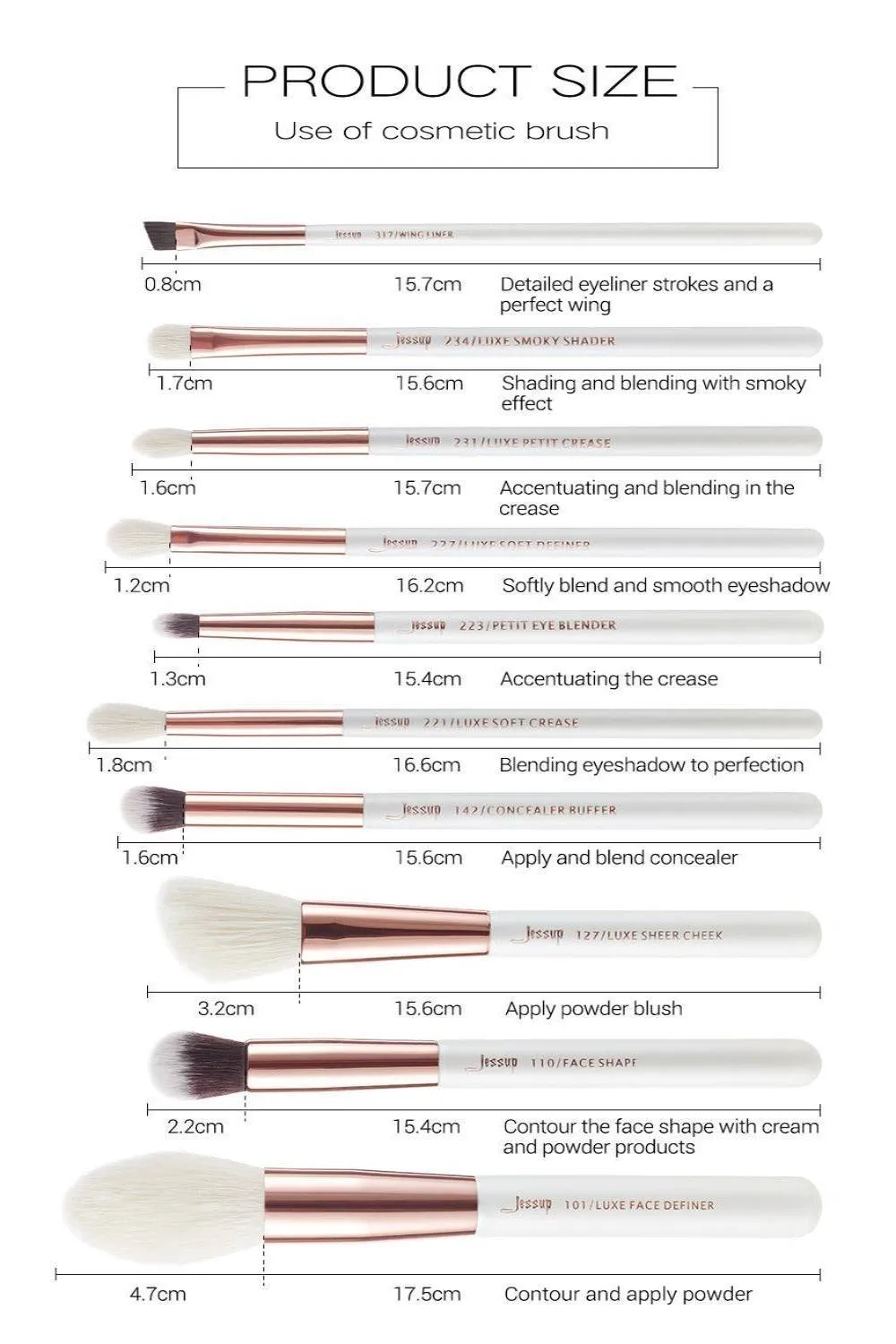 Girls On The Go White Professional Makeup Brush Set - 10 Pack