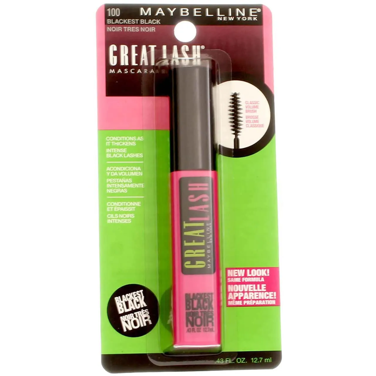 Great Lash Washable Mascara Makeup, Volumizing Lash-Doubling Formula That Conditions as It Thickens, Blackest Black, 1 Count