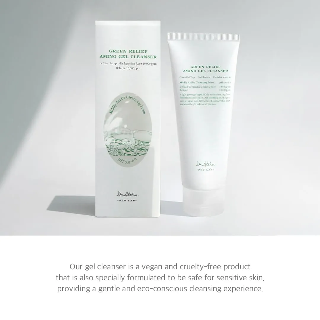 Green Relief Amino Gel Cleanser | Lightweight & Hydrating Makeup Remover | Daily Face Wash with Hyaluronic Acid | Korean Vegan Skincare for All Skin Types | 3.38 Fl Oz