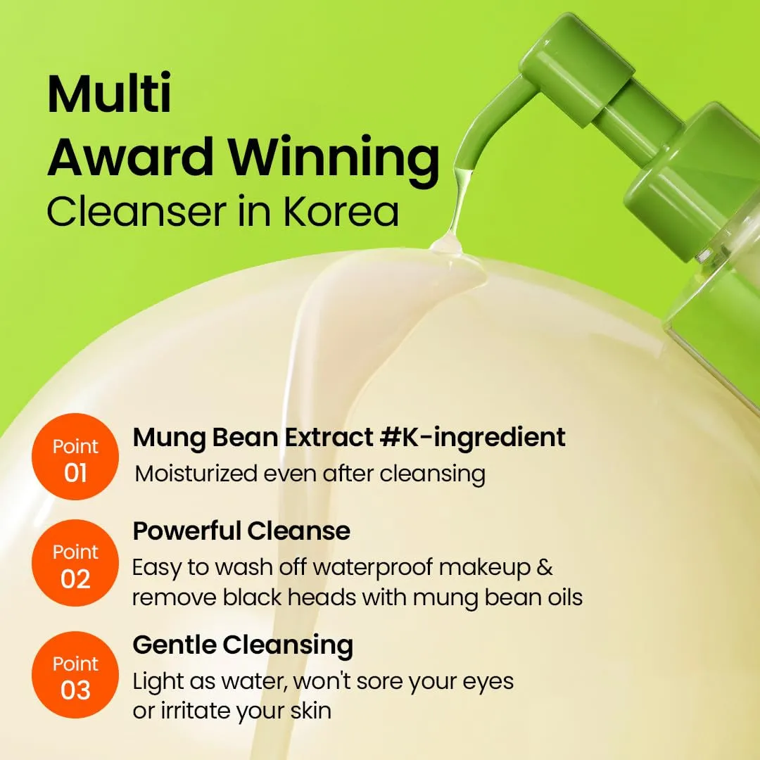 Greenful Vegan Cleansing Oil 6.76 Oz | Natural Deep Cleansing Oil for Sensitive & Dry Skin | Stubborn Makeup Remover | Gentle Pore Cleanser | Korean Cleansing Oil | K-Beauty