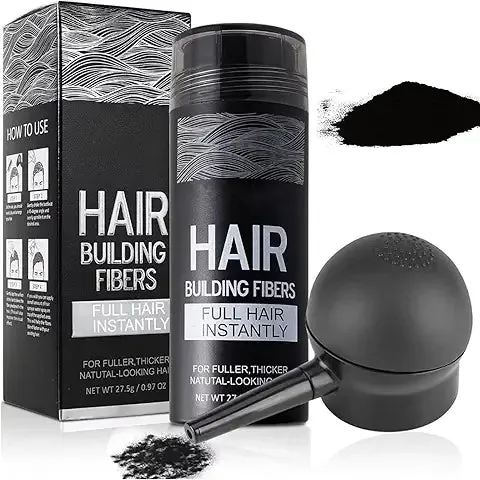 Hair Building Fibers for Thinning Hair with Spray Applicator Pump Nozzle - Natural & Undetectable,Instantly Thicker Fuller Hair Conceals Hair Loss 30 Sec,4 Shades for Men & Women,27.5G (Black)