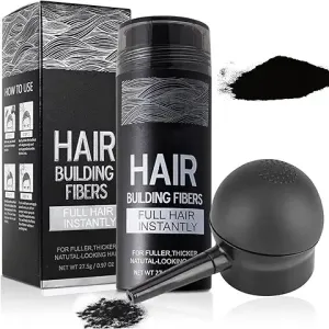 Hair Building Fibers for Thinning Hair with Spray Applicator Pump Nozzle - Natural & Undetectable,Instantly Thicker Fuller Hair Conceals Hair Loss 30 Sec,4 Shades for Men & Women,27.5G (Black)