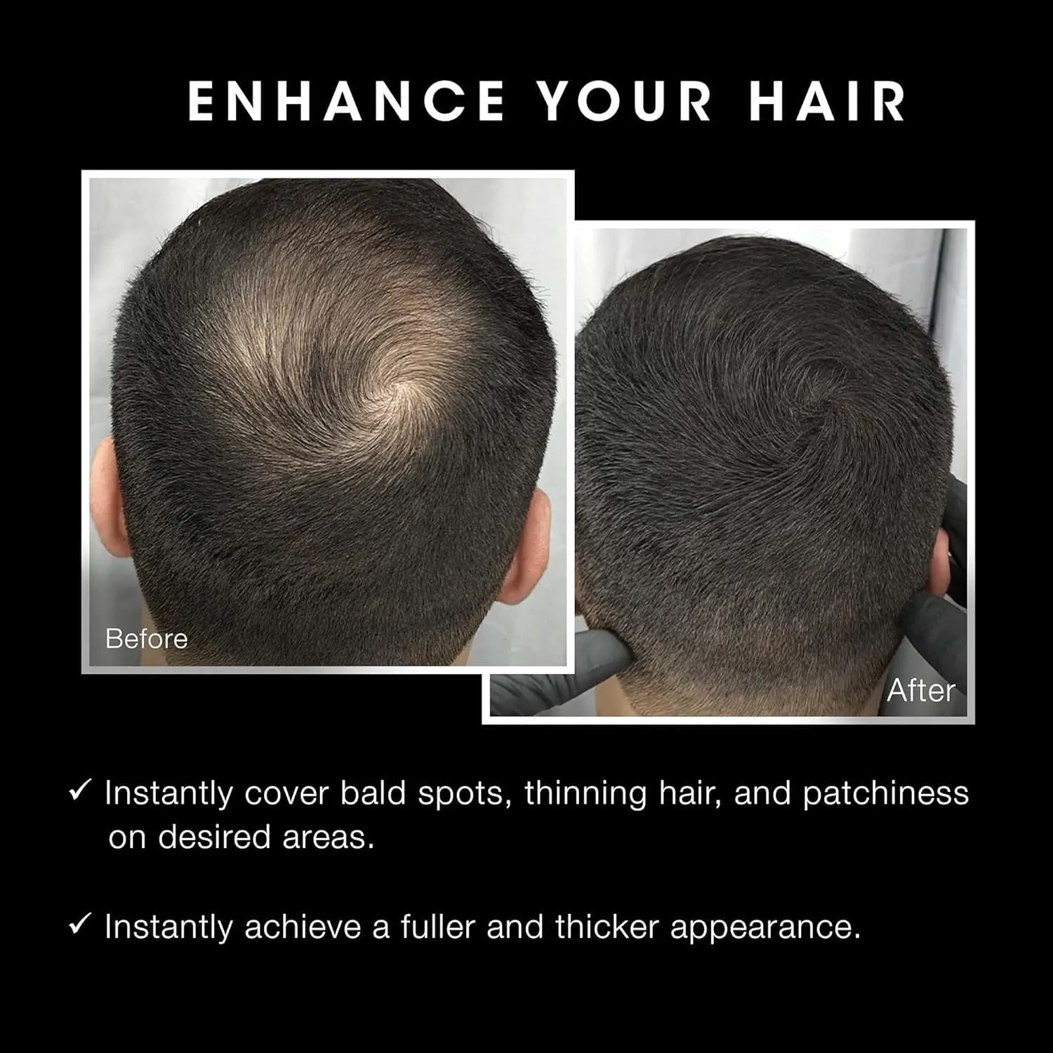 Hair Fiber Kit - Conceal Thinning Hair Instantly with Fiber Hold Spray - Black