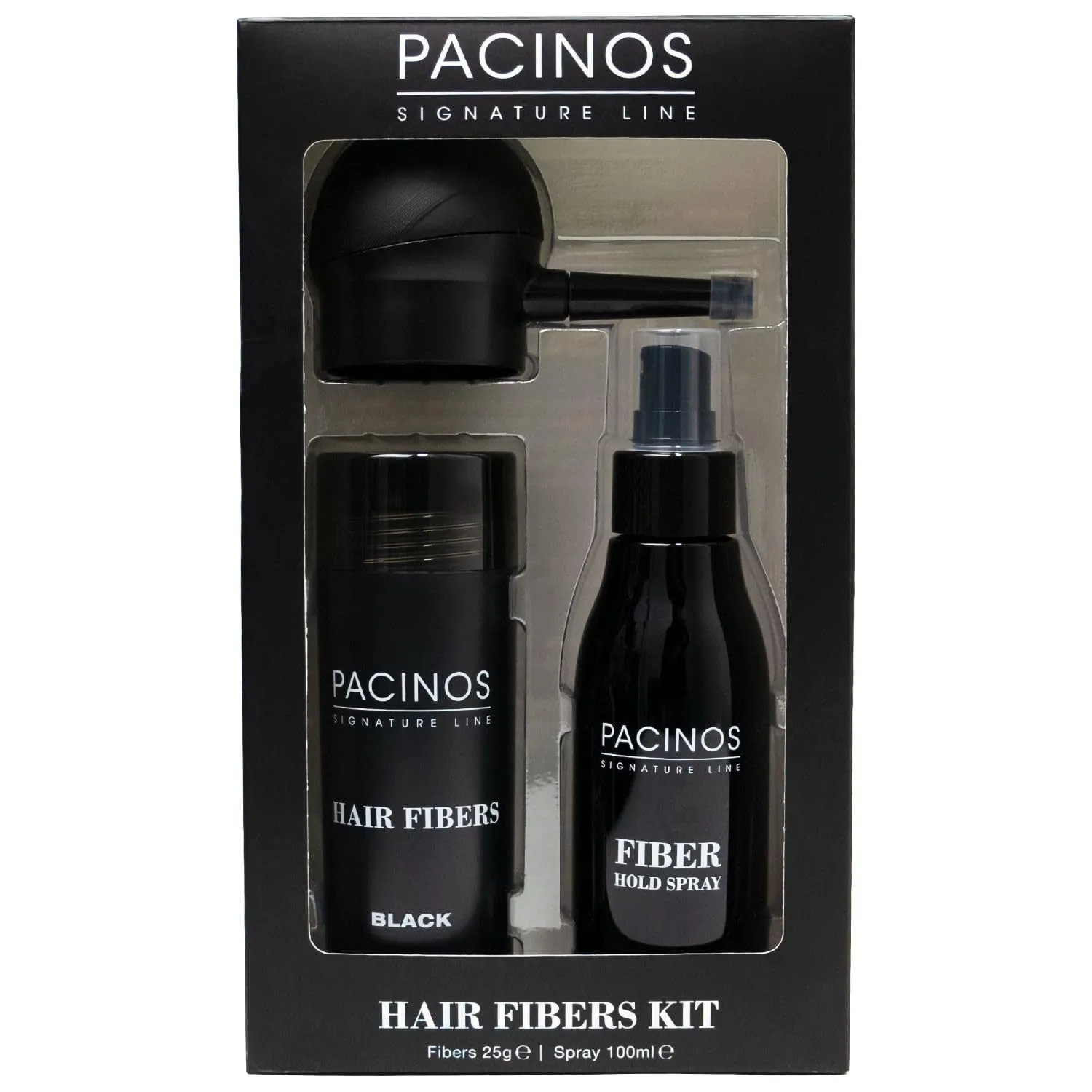 Hair Fiber Kit - Conceal Thinning Hair Instantly with Fiber Hold Spray - Black