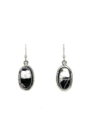 Handmade Navajo White Buffalo and Sterling Silver Oval Earrings