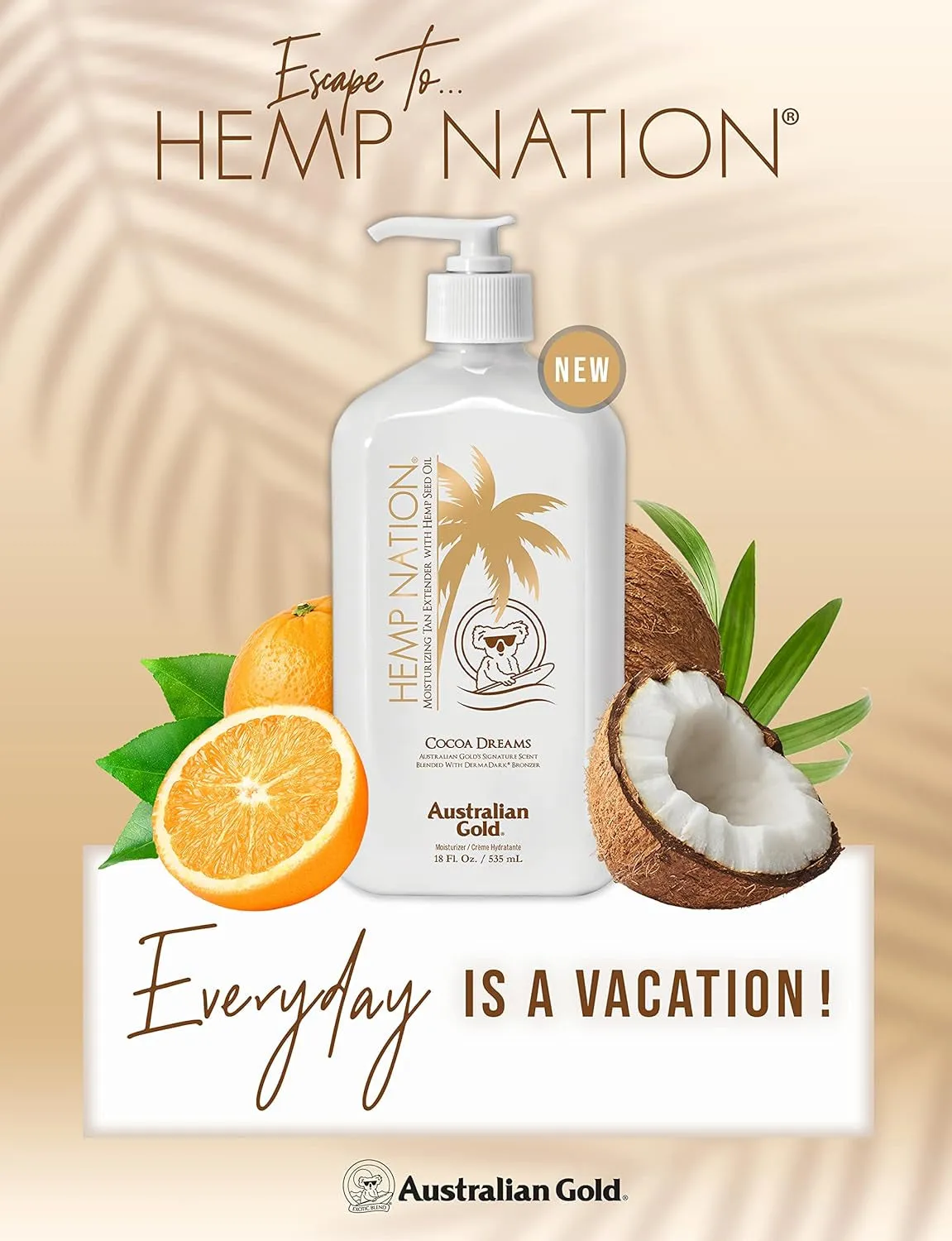 Hemp Nation Cocoa Dreams Tan Extender W/Derma Dark Bronzer 18Oz
